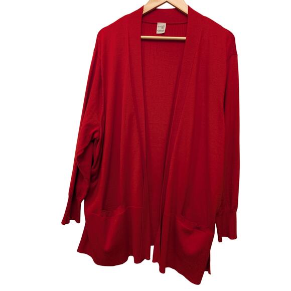 Terra & Sky Fine Gauge Open Cardigan Plus Size 5X Lightweight Casual Office Red - Picture 1 of 5
